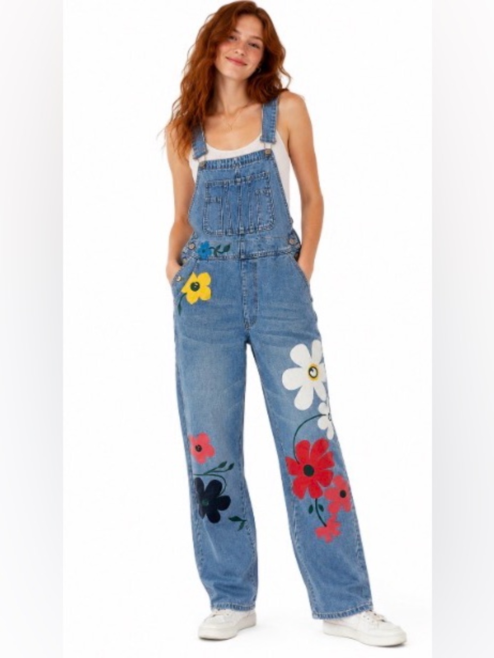 MISSLOOK Light Blue Denim Floral Overalls with Multicolor Blooms